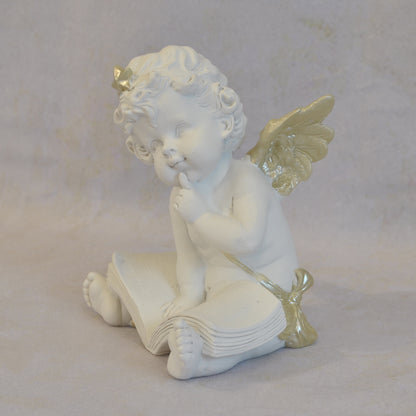 エンジェル 天使 可愛い 考える天使 お勉強 読書天使 本読み 学習 星冠 ホワイト ゴールド 368094