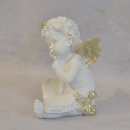 エンジェル 天使 可愛い 考える天使 お勉強 読書天使 本読み 学習 星冠 ホワイト ゴールド 368094