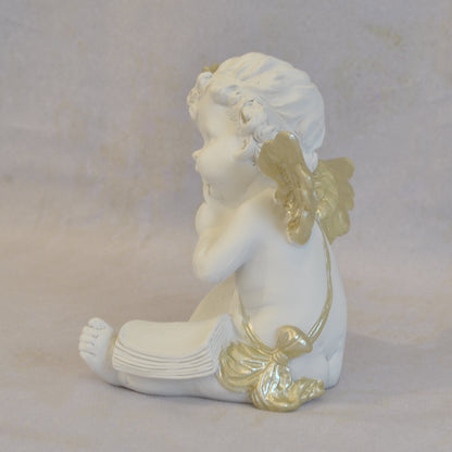 エンジェル 天使 可愛い 考える天使 お勉強 読書天使 本読み 学習 星冠 ホワイト ゴールド 368094
