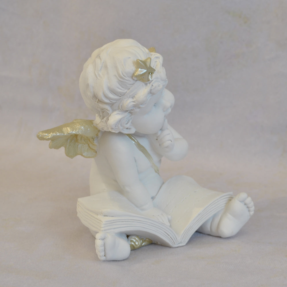 エンジェル 天使 可愛い 考える天使 お勉強 読書天使 本読み 学習 星冠 ホワイト ゴールド 368094