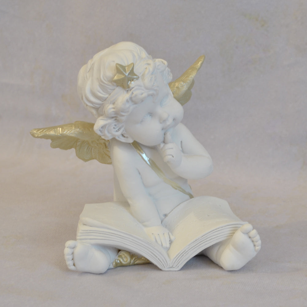 エンジェル 天使 可愛い 考える天使 お勉強 読書天使 本読み 学習 星冠 ホワイト ゴールド 368094