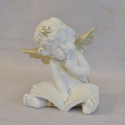 エンジェル 天使 可愛い 考える天使 お勉強 読書天使 本読み 学習 星冠 ホワイト ゴールド 368094