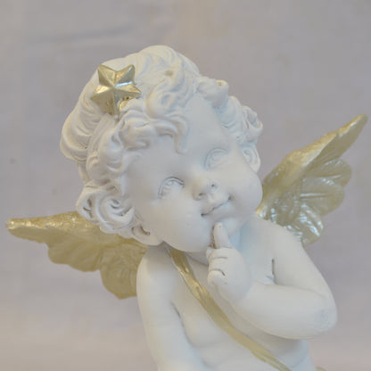 エンジェル 天使 可愛い 考える天使 お勉強 読書天使 本読み 学習 星冠 ホワイト ゴールド 368094