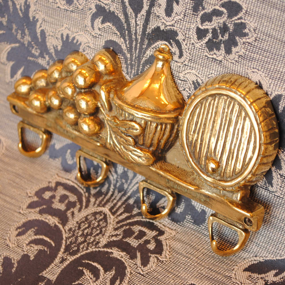 キーハンガー 壁掛けフック 葡萄 ワイン 樽 おしゃれ フック アンティーク調 金色 ゴールド 雑貨 真鍮製 ブラス イタリー製 スティラーズ STILARS 388030