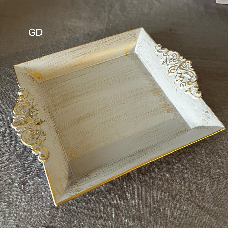 トレイ オシャレ トレー 23×19 ゴールド クラシック お盆 スクエア 四角 白に金 52500TY-GD