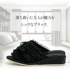 ルームシューズ レース ブラック フリル オシャレ 上品 4cmヒール スリッパ ヒール付き フォーマル 来客用 母の日ギフト プレゼント 71043SP-BK-M
