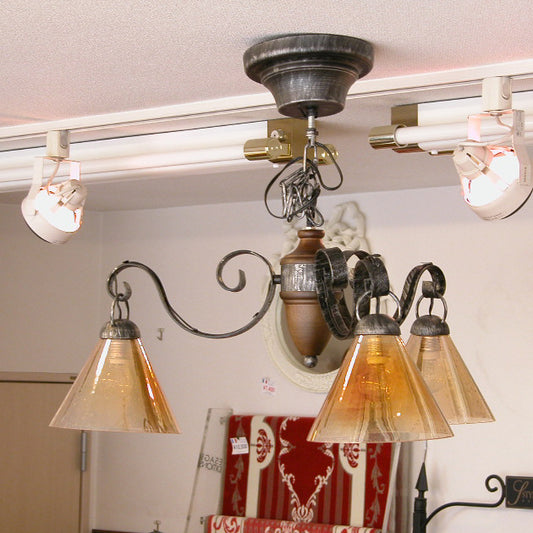 シャンデリアランプ おしゃれ 3灯式 天然木 ガラスシェード 0711001 照明器具 カフェ ランプ クラシック エレガント ゴージャス