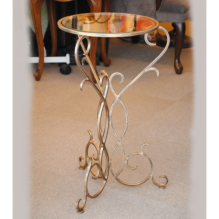 アクセントテーブル エンドテーブル ランプテーブル サイドテーブル ガラス天板 ラウンドテーブル 丸テーブル アイアン 7135001