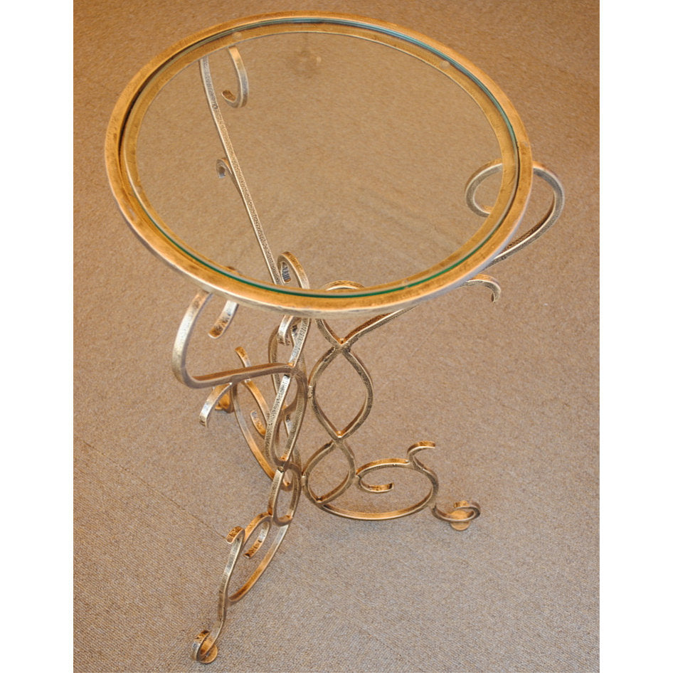 アクセントテーブル エンドテーブル ランプテーブル サイドテーブル ガラス天板 ラウンドテーブル 丸テーブル アイアン 7135001