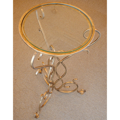 アクセントテーブル エンドテーブル ランプテーブル サイドテーブル ガラス天板 ラウンドテーブル 丸テーブル アイアン 7135001