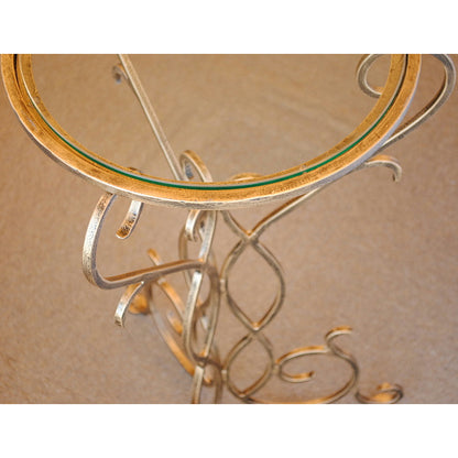 アクセントテーブル エンドテーブル ランプテーブル サイドテーブル ガラス天板 ラウンドテーブル 丸テーブル アイアン 7135001