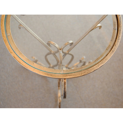 アクセントテーブル エンドテーブル ランプテーブル サイドテーブル ガラス天板 ラウンドテーブル 丸テーブル アイアン 7135001