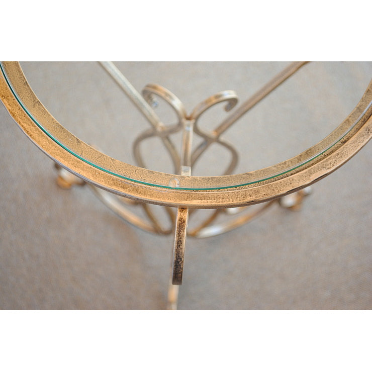 アクセントテーブル エンドテーブル ランプテーブル サイドテーブル ガラス天板 ラウンドテーブル 丸テーブル アイアン 7135001