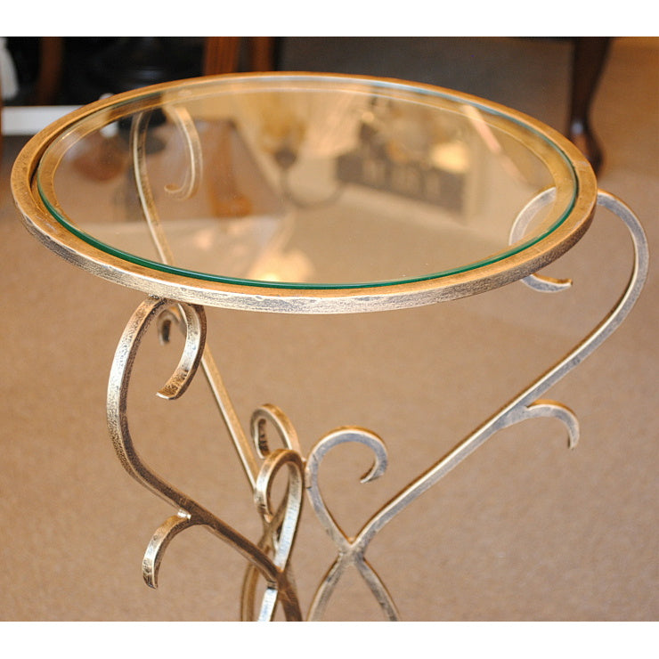 アクセントテーブル エンドテーブル ランプテーブル サイドテーブル ガラス天板 ラウンドテーブル 丸テーブル アイアン 7135001