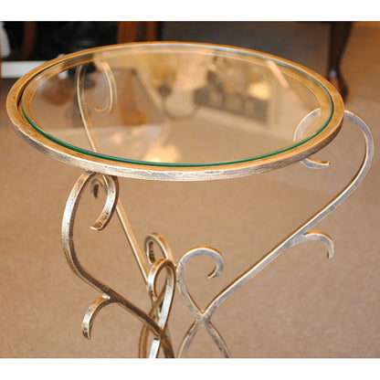 アクセントテーブル エンドテーブル ランプテーブル サイドテーブル ガラス天板 ラウンドテーブル 丸テーブル アイアン 7135001