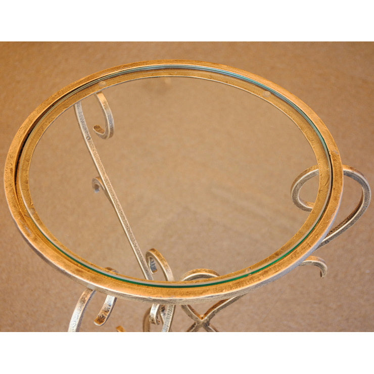 アクセントテーブル エンドテーブル ランプテーブル サイドテーブル ガラス天板 ラウンドテーブル 丸テーブル アイアン 7135001