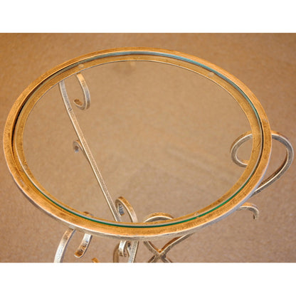 アクセントテーブル エンドテーブル ランプテーブル サイドテーブル ガラス天板 ラウンドテーブル 丸テーブル アイアン 7135001