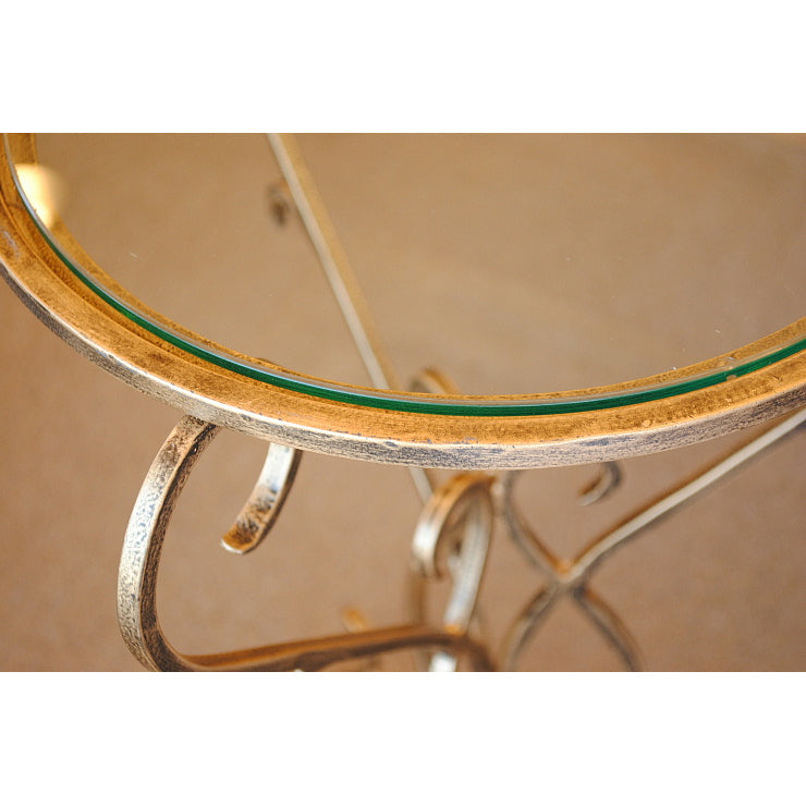 アクセントテーブル エンドテーブル ランプテーブル サイドテーブル ガラス天板 ラウンドテーブル 丸テーブル アイアン 7135001