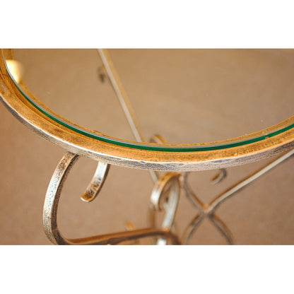 アクセントテーブル エンドテーブル ランプテーブル サイドテーブル ガラス天板 ラウンドテーブル 丸テーブル アイアン 7135001