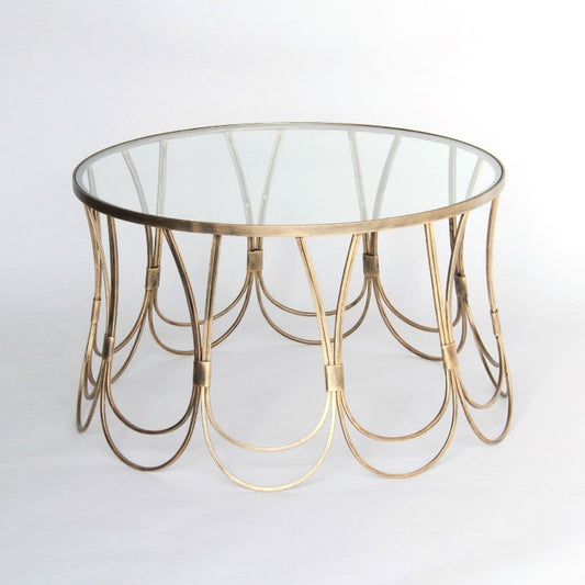 センターテーブル コーヒーテーブル アイアンテーブル アンティークゴールド ガラストップ メトロポリタンスタイル 7135002