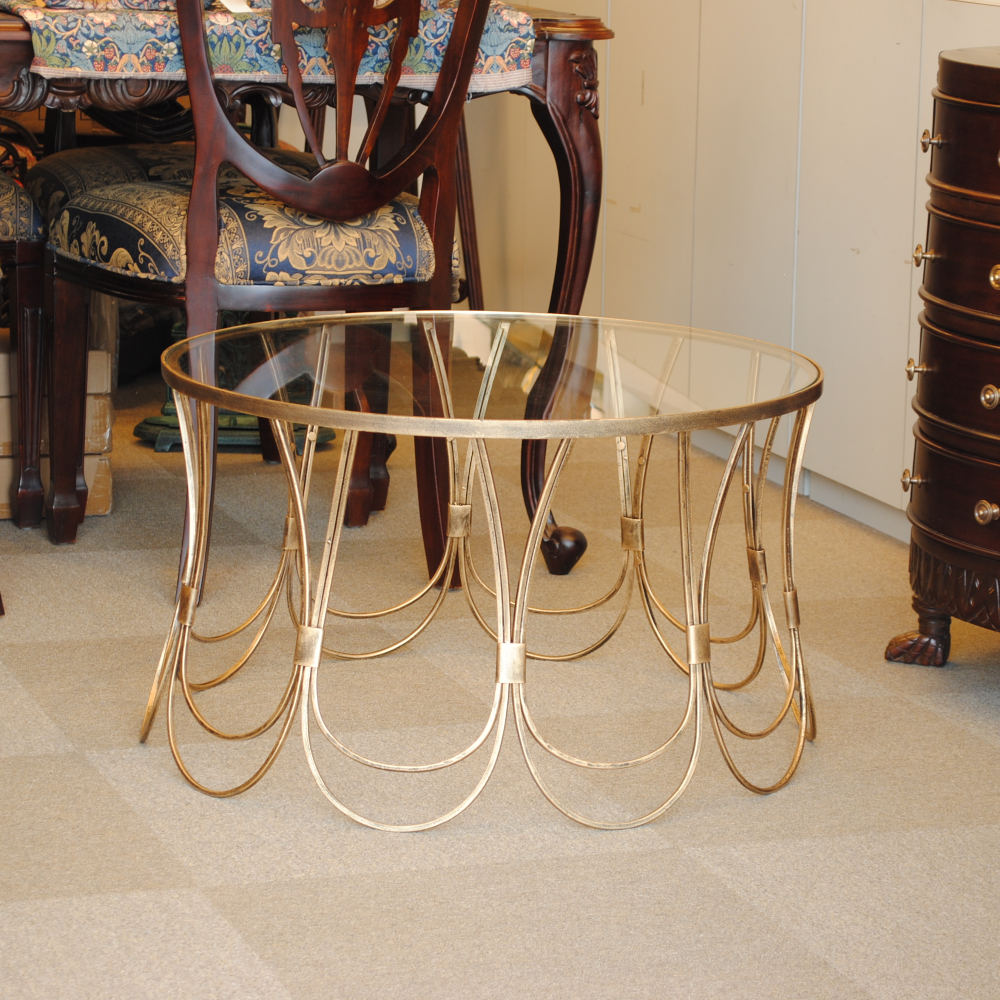 センターテーブル コーヒーテーブル アイアンテーブル アンティークゴールド ガラストップ メトロポリタンスタイル 7135002