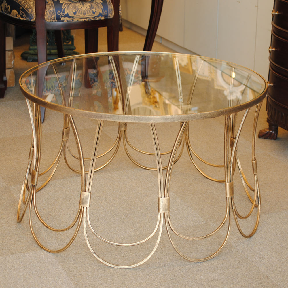 センターテーブル コーヒーテーブル アイアンテーブル アンティークゴールド ガラストップ メトロポリタンスタイル 7135002