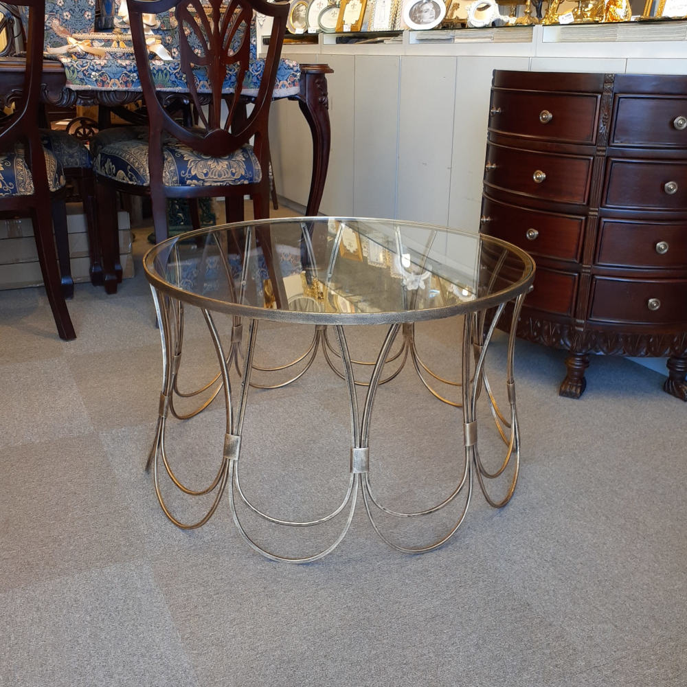 センターテーブル コーヒーテーブル アイアンテーブル アンティークゴールド ガラストップ メトロポリタンスタイル 7135002