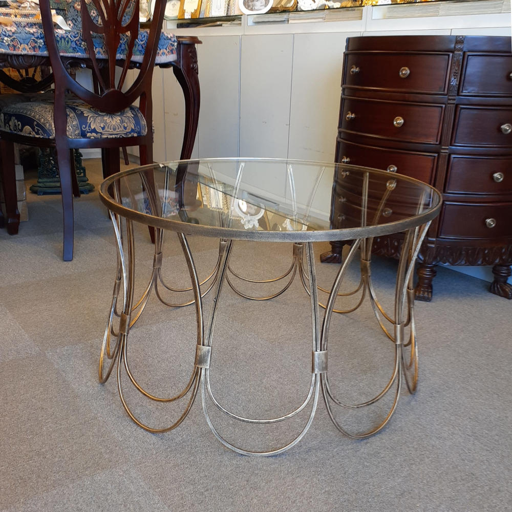 センターテーブル コーヒーテーブル アイアンテーブル アンティークゴールド ガラストップ メトロポリタンスタイル 7135002