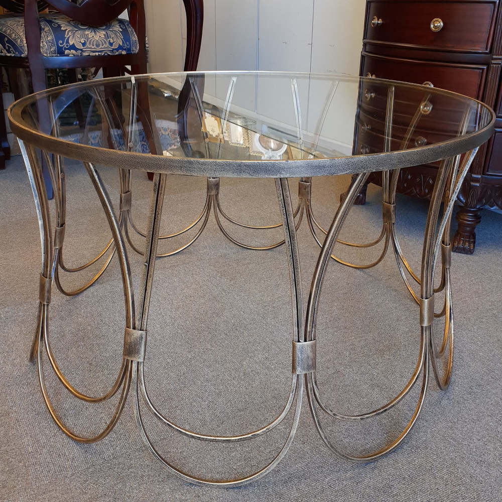 センターテーブル コーヒーテーブル アイアンテーブル アンティークゴールド ガラストップ メトロポリタンスタイル 7135002