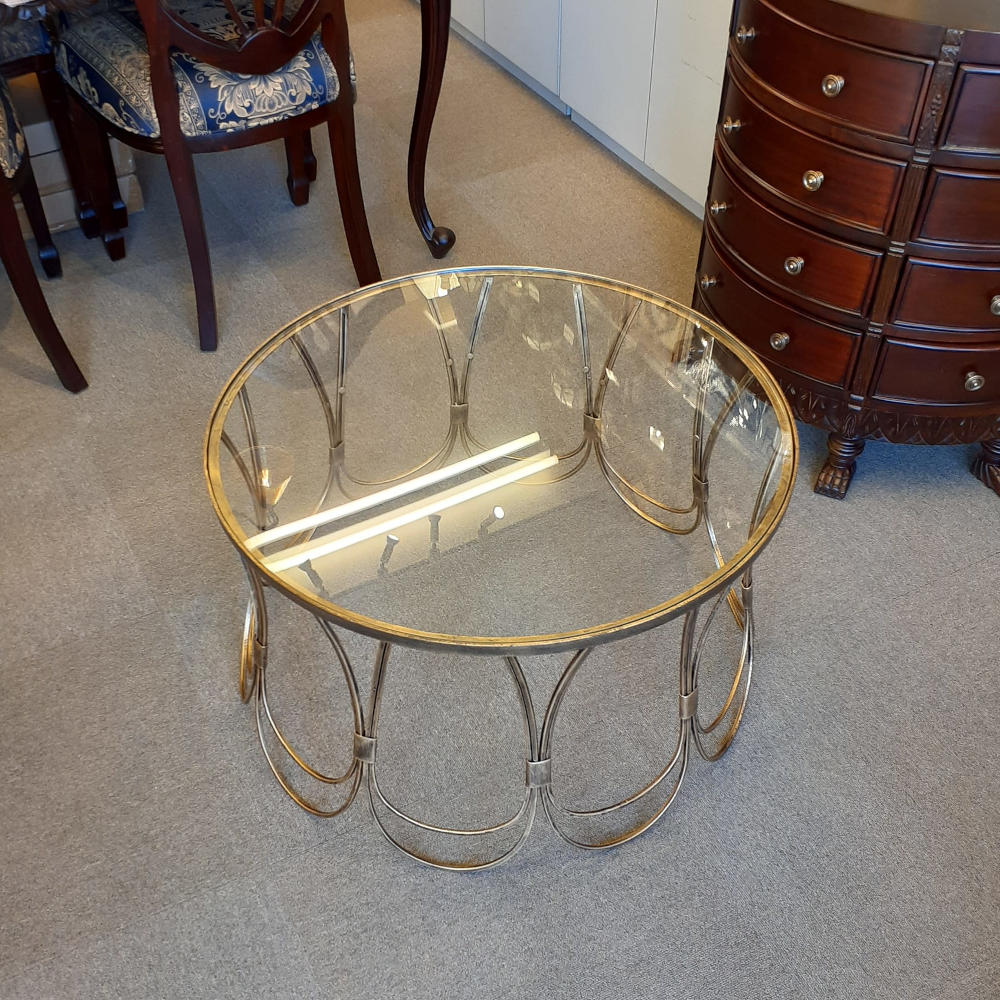 センターテーブル コーヒーテーブル アイアンテーブル アンティークゴールド ガラストップ メトロポリタンスタイル 7135002