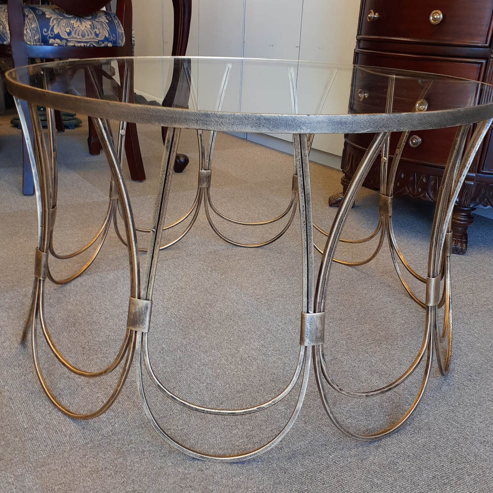 センターテーブル コーヒーテーブル アイアンテーブル アンティークゴールド ガラストップ メトロポリタンスタイル 7135002