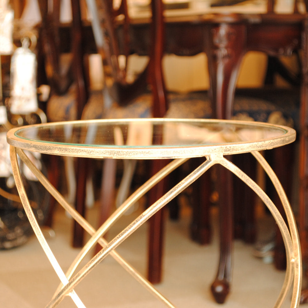 アクセントテーブル コーヒーテーブル アイアン アンティークゴールド ガラストップ メトロポリタンスタイル 7135004