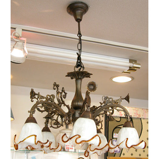 シャンデリアランプ おしゃれ 5灯式 アイアン ガラスシェード 725019 照明器具 カフェ ランプ クラシック エレガント ゴージャス