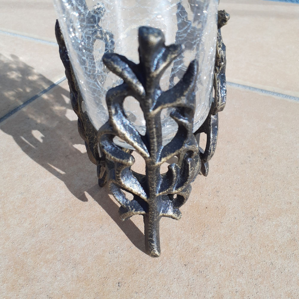 キャンドルホルダー ガラスキャンドルホルダー クラックガラス 雑貨 フランスインテリア アンティーク風グラスキャンドルホルダー 7307000