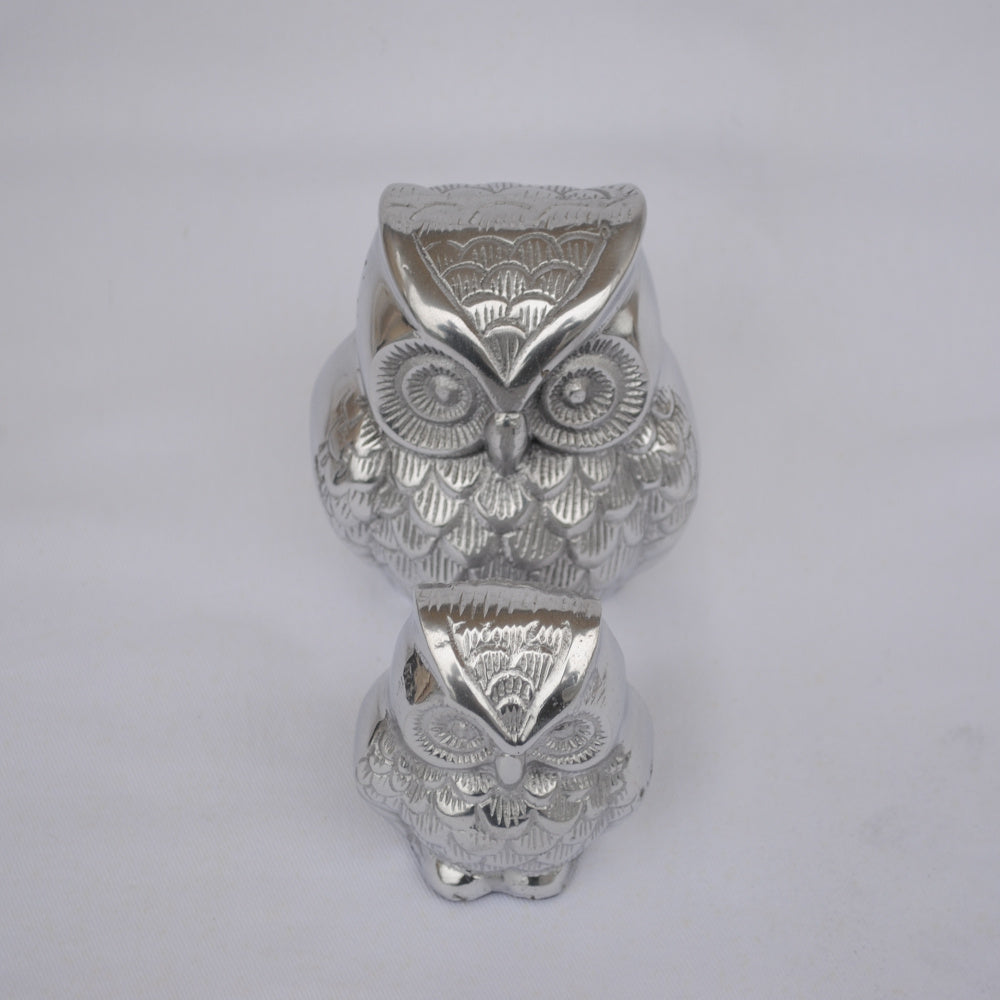 ふくろう 梟 フクロウ 2コセット 置き物 オブジェ メタルなフクロウの親子 インテリアオブジェ アニマルオブジェ 動物置物 メタルオブジェ アルミニウム 7333058