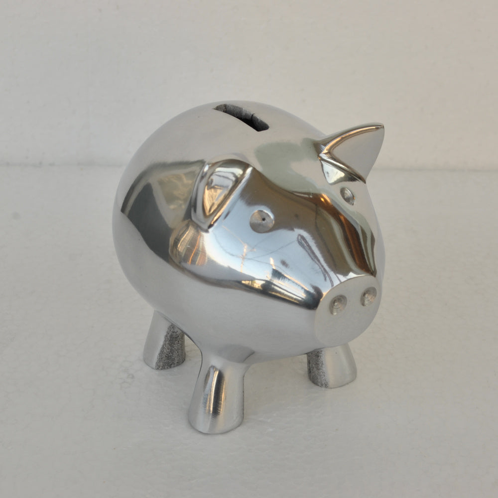 貯金箱 ぶた アルミ製 かわいい おしゃれ シルバー ブタの貯金箱 アルミコインバンク コインバンク ブタ アルミニウム製貯金箱 インテリア雑貨 雑貨 7333115