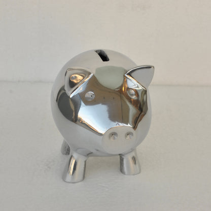 貯金箱 ぶた アルミ製 かわいい おしゃれ シルバー ブタの貯金箱 アルミコインバンク コインバンク ブタ アルミニウム製貯金箱 インテリア雑貨 雑貨 7333115