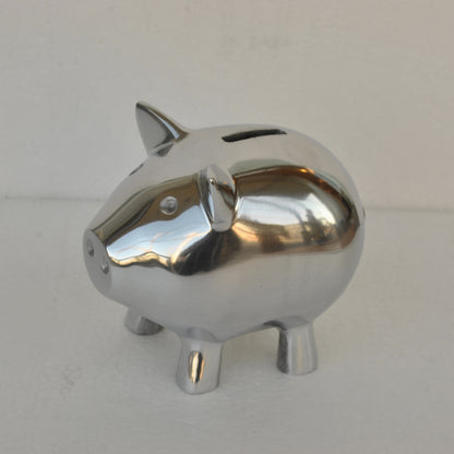 貯金箱 ぶた アルミ製 かわいい おしゃれ シルバー ブタの貯金箱 アルミコインバンク コインバンク ブタ アルミニウム製貯金箱 インテリア雑貨 雑貨 7333115