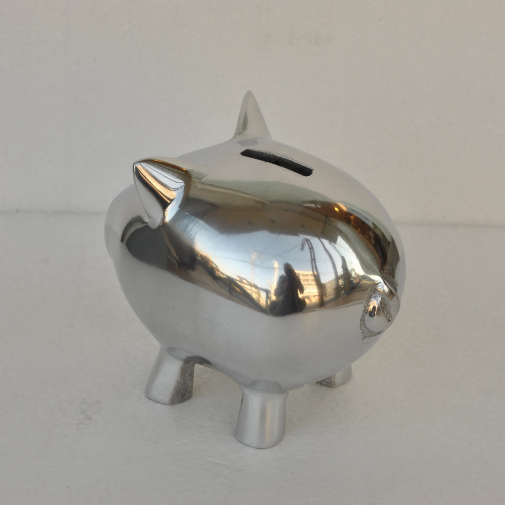 貯金箱 ぶた アルミ製 かわいい おしゃれ シルバー ブタの貯金箱 アルミコインバンク コインバンク ブタ アルミニウム製貯金箱 インテリア雑貨 雑貨 7333115