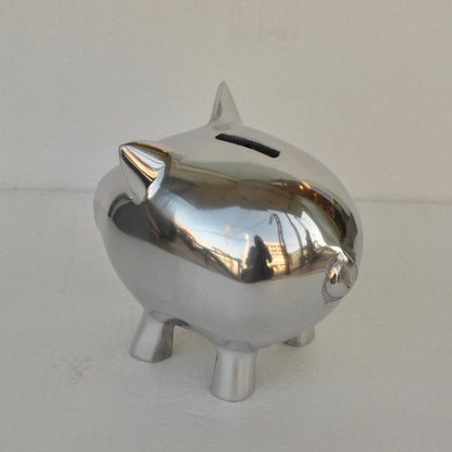 貯金箱 ぶた アルミ製 かわいい おしゃれ シルバー ブタの貯金箱 アルミコインバンク コインバンク ブタ アルミニウム製貯金箱 インテリア雑貨 雑貨 7333115
