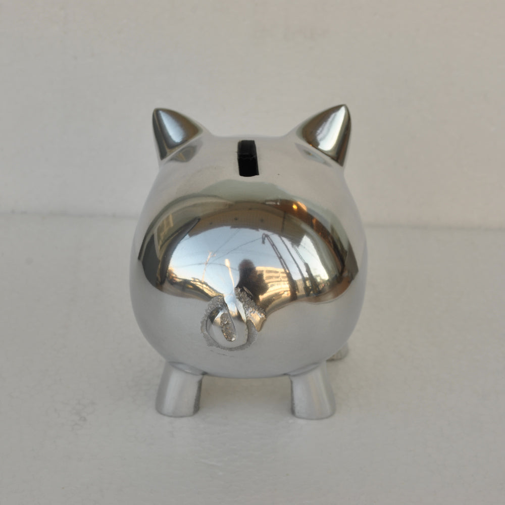 貯金箱 ぶた アルミ製 かわいい おしゃれ シルバー ブタの貯金箱 アルミコインバンク コインバンク ブタ アルミニウム製貯金箱 インテリア雑貨 雑貨 7333115
