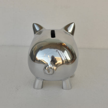 貯金箱 ぶた アルミ製 かわいい おしゃれ シルバー ブタの貯金箱 アルミコインバンク コインバンク ブタ アルミニウム製貯金箱 インテリア雑貨 雑貨 7333115