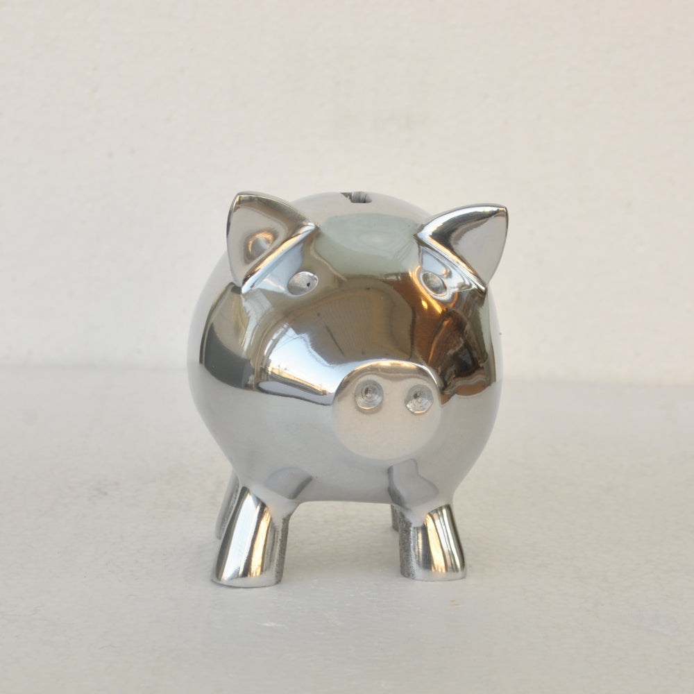 貯金箱 ぶた アルミ製 かわいい おしゃれ シルバー ブタの貯金箱 アルミコインバンク コインバンク ブタ アルミニウム製貯金箱 インテリア雑貨 雑貨 7333115