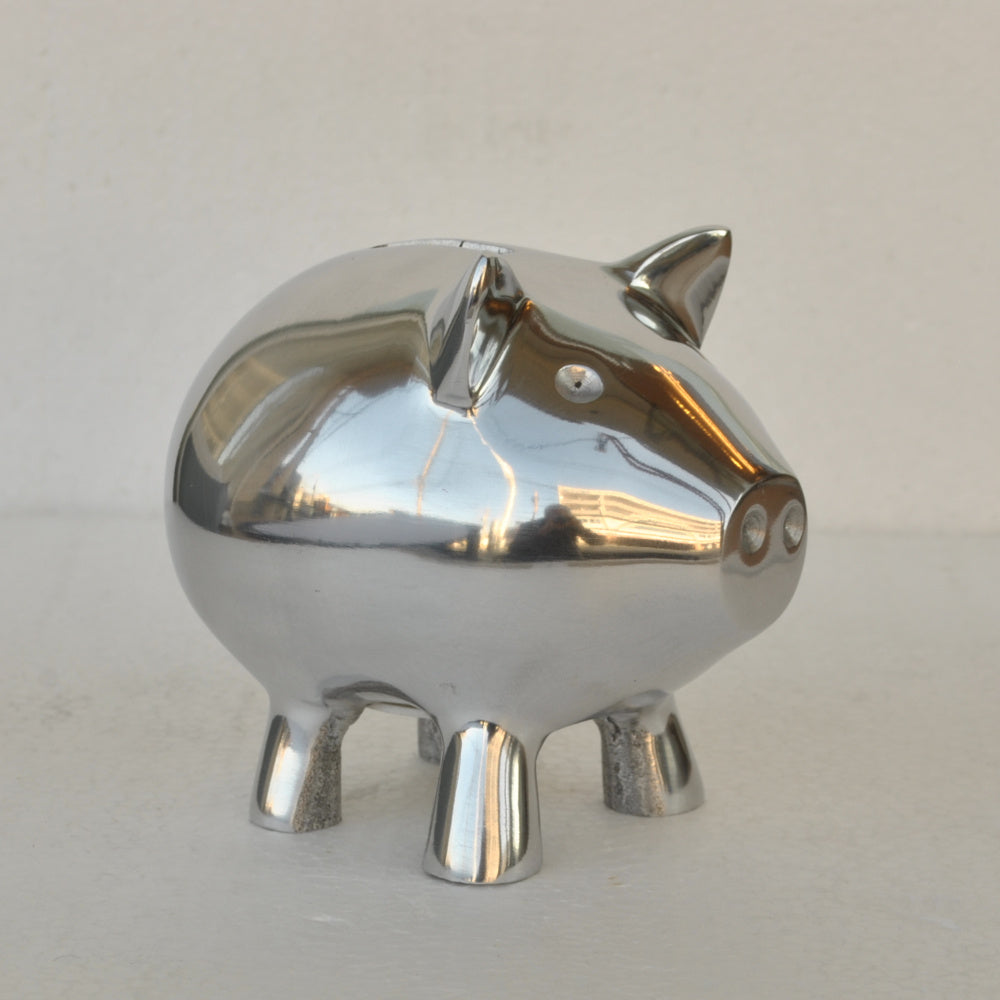 貯金箱 ぶた アルミ製 かわいい おしゃれ シルバー ブタの貯金箱 アルミコインバンク コインバンク ブタ アルミニウム製貯金箱 インテリア雑貨 雑貨 7333115
