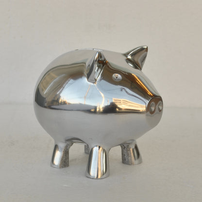 貯金箱 ぶた アルミ製 かわいい おしゃれ シルバー ブタの貯金箱 アルミコインバンク コインバンク ブタ アルミニウム製貯金箱 インテリア雑貨 雑貨 7333115