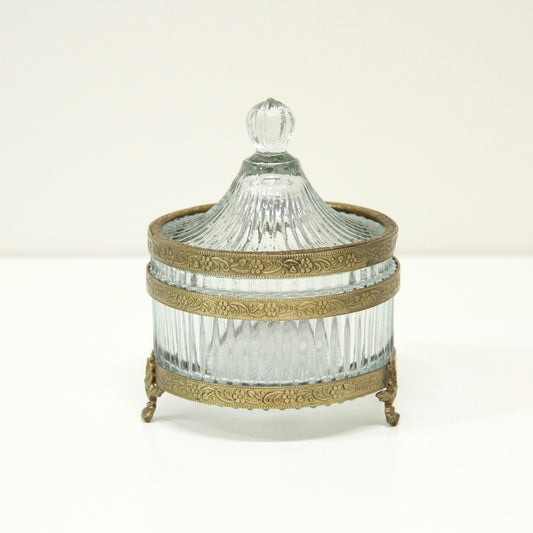 ボックス 蓋付小物入れ ガラスボックス 小物入れ 真鍮製 切子ガラスボックス 切子ガラス アンティーク風ガラス器 真鍮雑貨 7347006