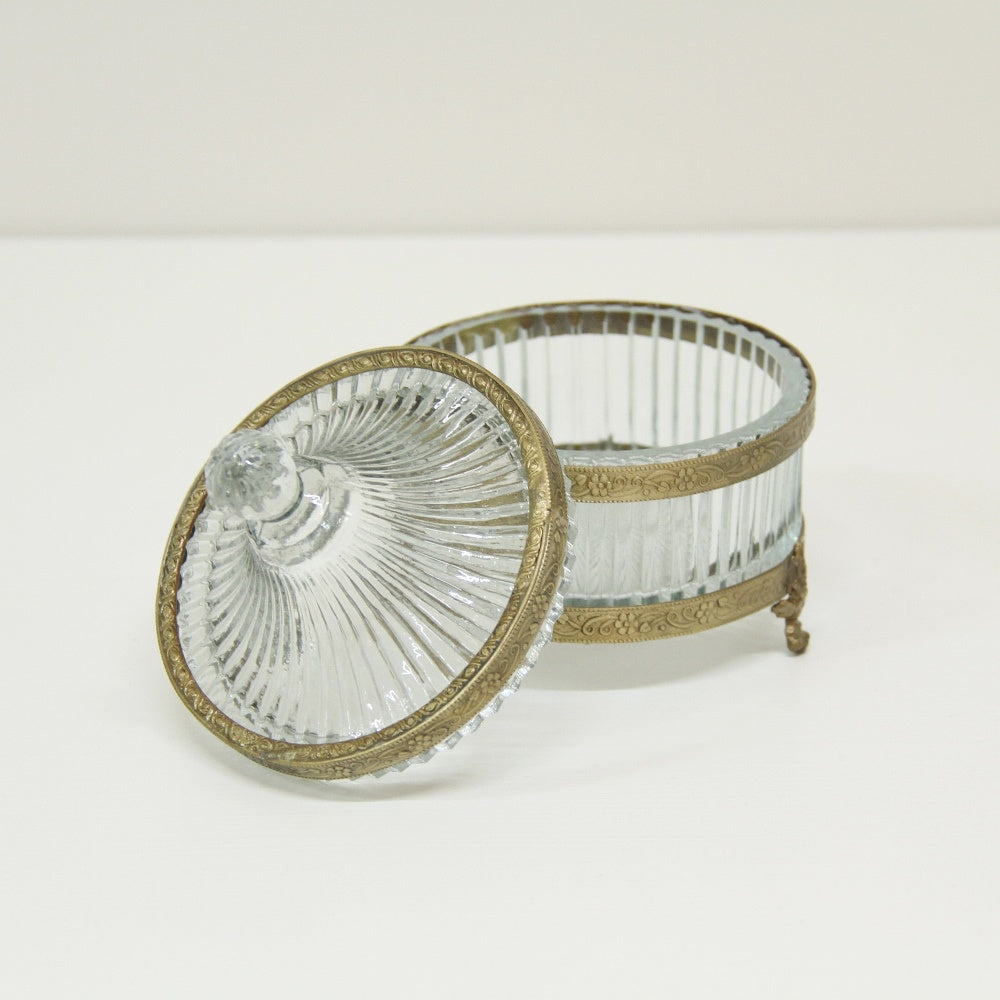 ボックス 蓋付小物入れ ガラスボックス 小物入れ 真鍮製 切子ガラスボックス 切子ガラス アンティーク風ガラス器 真鍮雑貨 7347006