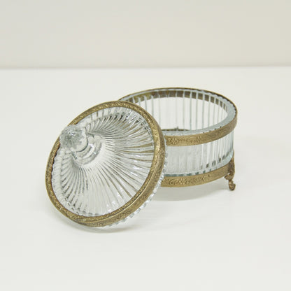 ボックス 蓋付小物入れ ガラスボックス 小物入れ 真鍮製 切子ガラスボックス 切子ガラス アンティーク風ガラス器 真鍮雑貨 7347006