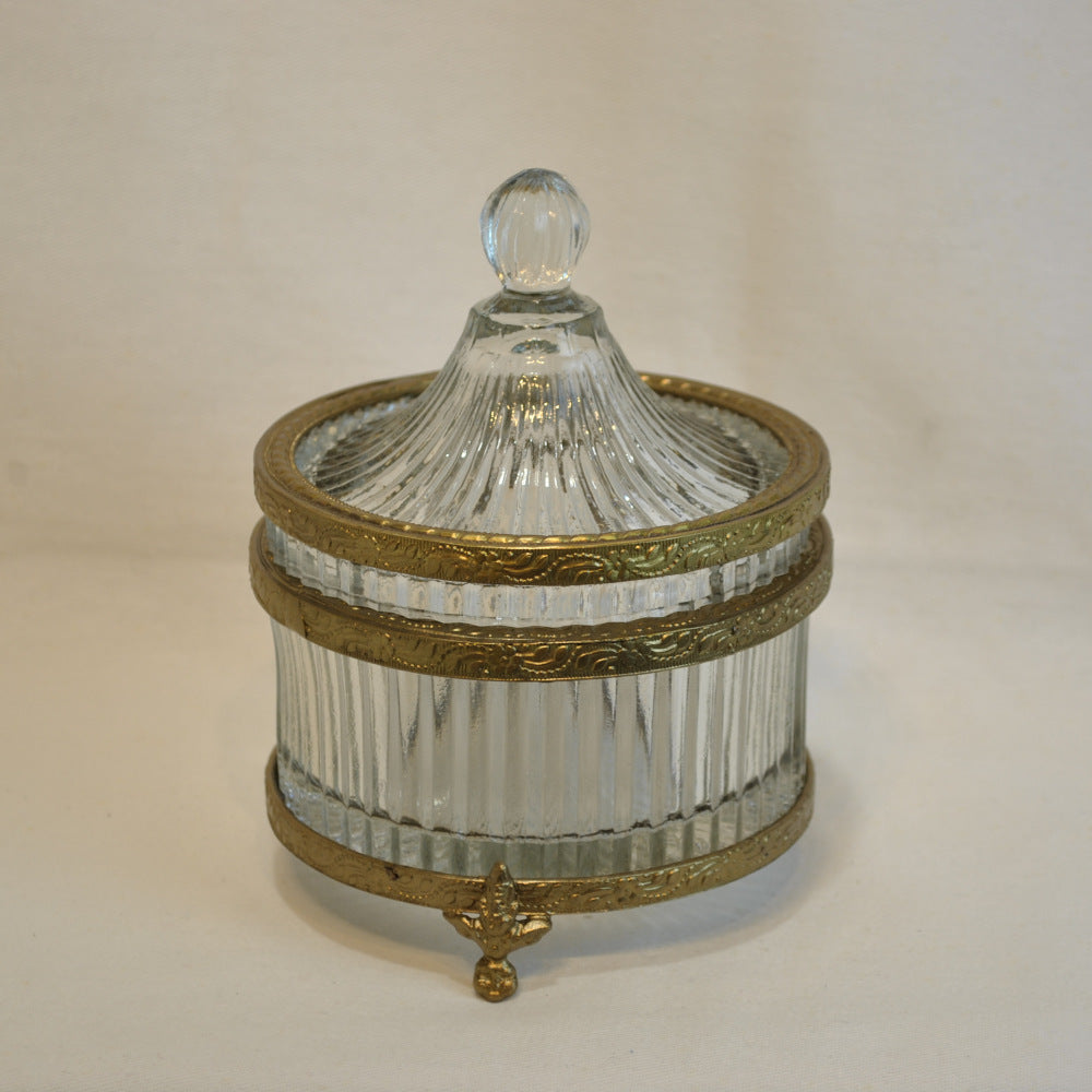 ボックス 蓋付小物入れ ガラスボックス 小物入れ 真鍮製 切子ガラスボックス 切子ガラス アンティーク風ガラス器 真鍮雑貨 7347006