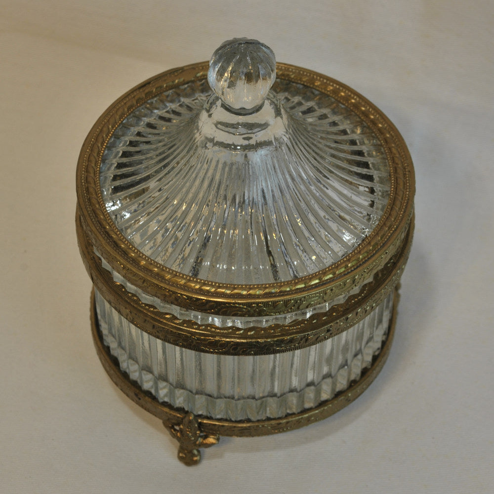 ボックス 蓋付小物入れ ガラスボックス 小物入れ 真鍮製 切子ガラスボックス 切子ガラス アンティーク風ガラス器 真鍮雑貨 7347006